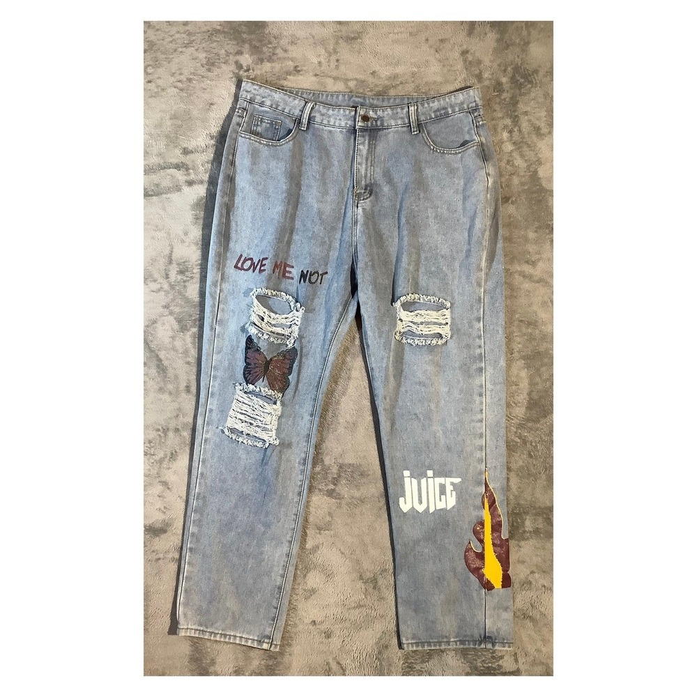 Women's 1XL Distressed Artistic‎ Jeans Light Wash